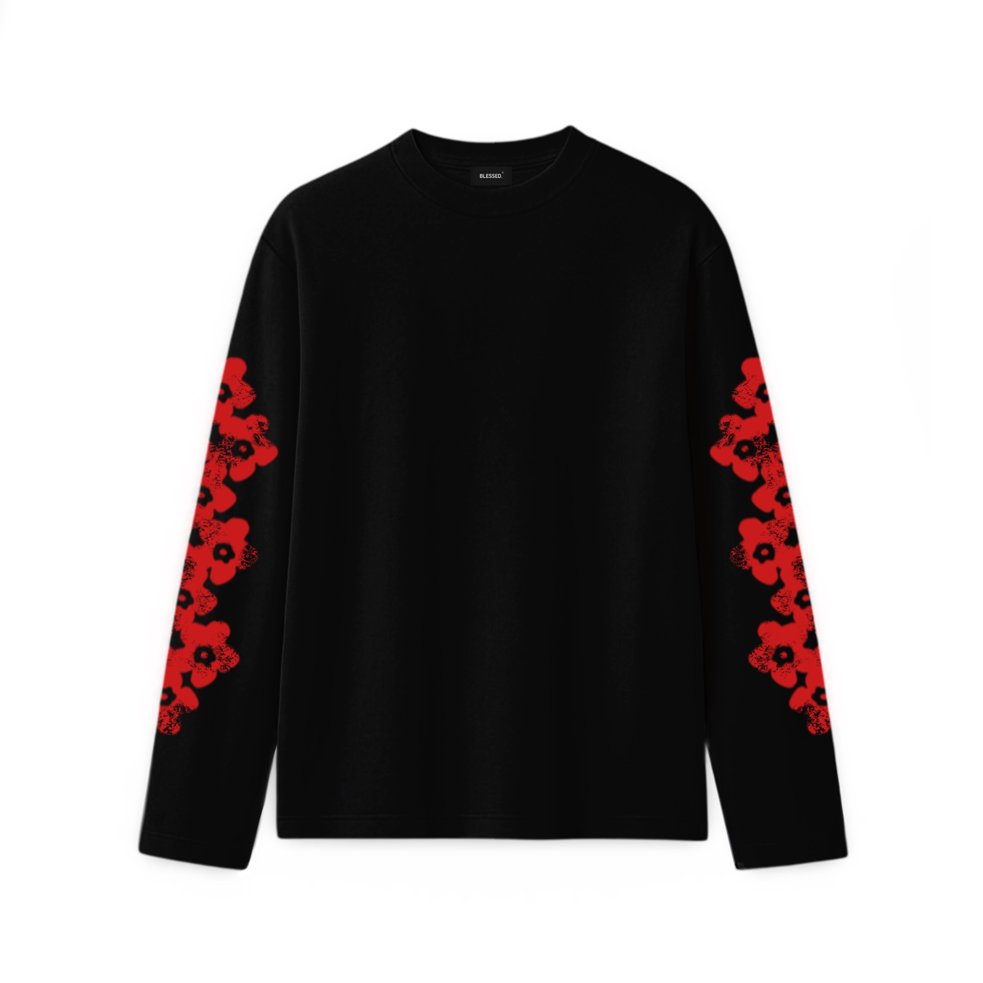 RED FLOWER LONG SLEEVE - BLACK